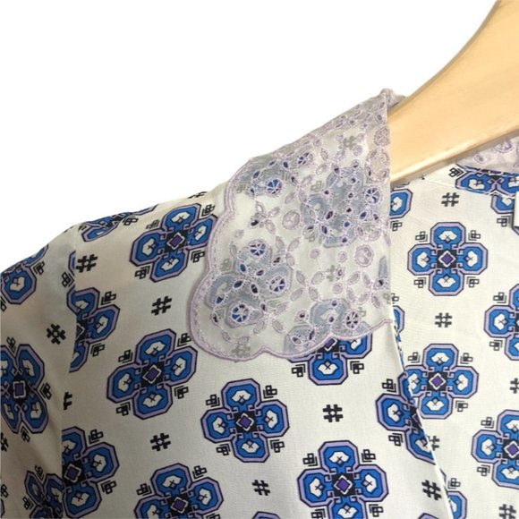 NWOT Sandro Enya Small Blue Geometric Print size 36 Small Silk Mini Dress - Picture 8 of 8